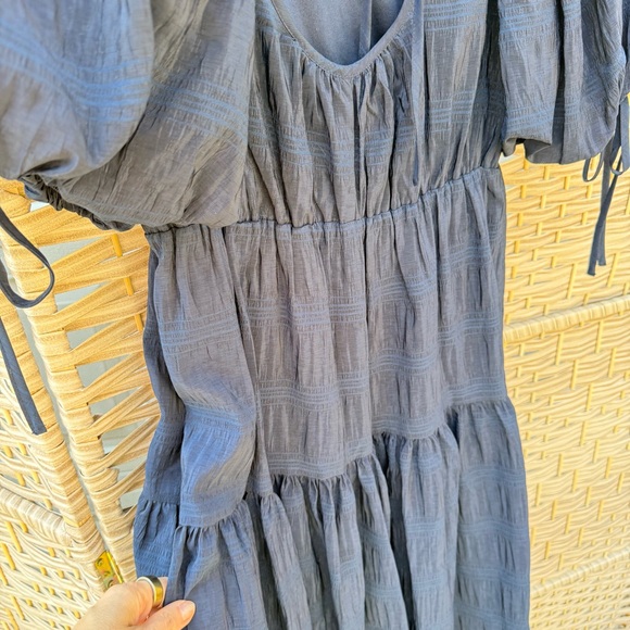 Moon River Navy Puff-Sleeve Tiered Bohemian Maxi Dress Size M Babydoll - Picture 7 of 7